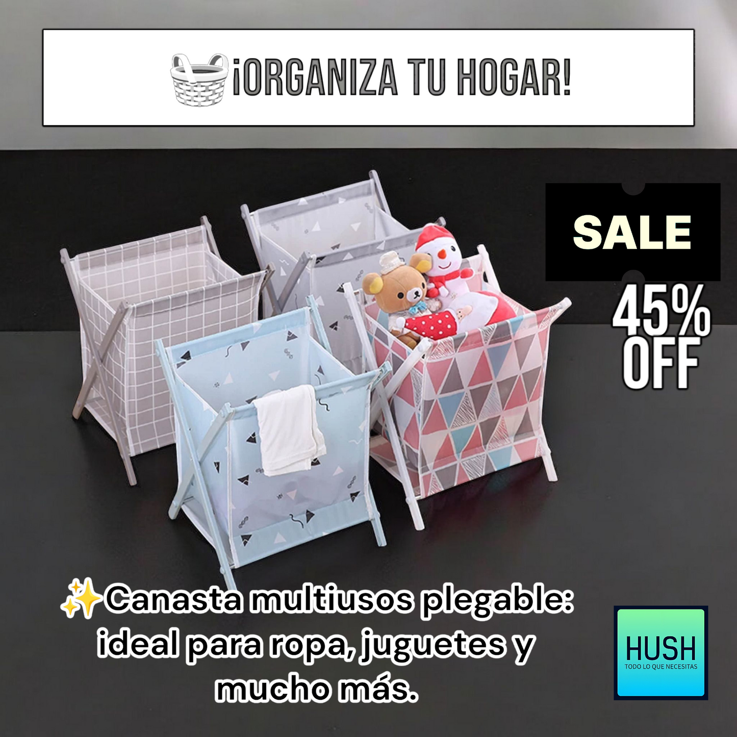 Canasta versátil para ropa, juguetes y más 👜