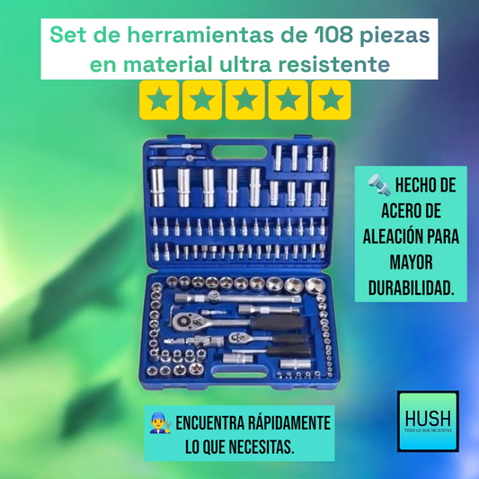 Set de herramientas de 108 piezas en material ultra resistente 🏋🏻‍♂️