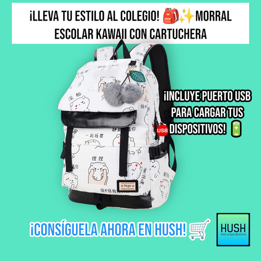 Mochila kawaii con cartuchera 🤩